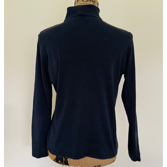 L.L. Bean Womens Pima Cotton Long Sleeve Navy Blue Turtleneck 214949 Medium - Picture 8 of 10